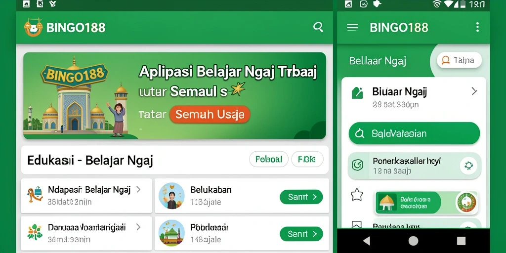 Antarmuka interaktif aplikasi BINGO188 untuk belajar ngaji.