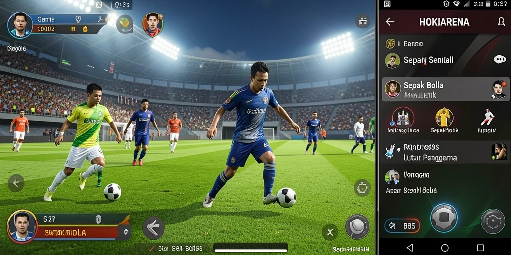 Antarmuka HOKIARENA yang menampilkan aksi sepak bola mendebarkan.