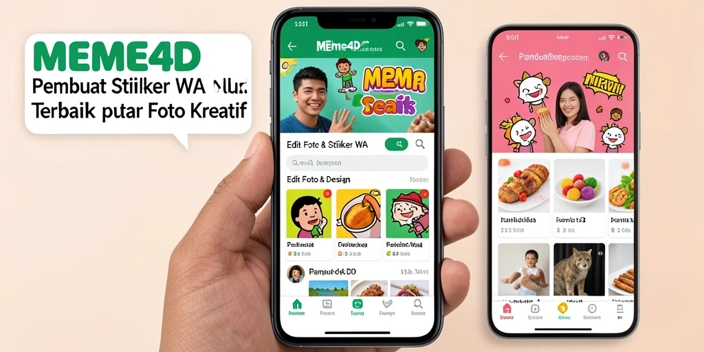 Antarmuka MEME4D yang user-friendly dan fitur Pembuat Stiker WA.